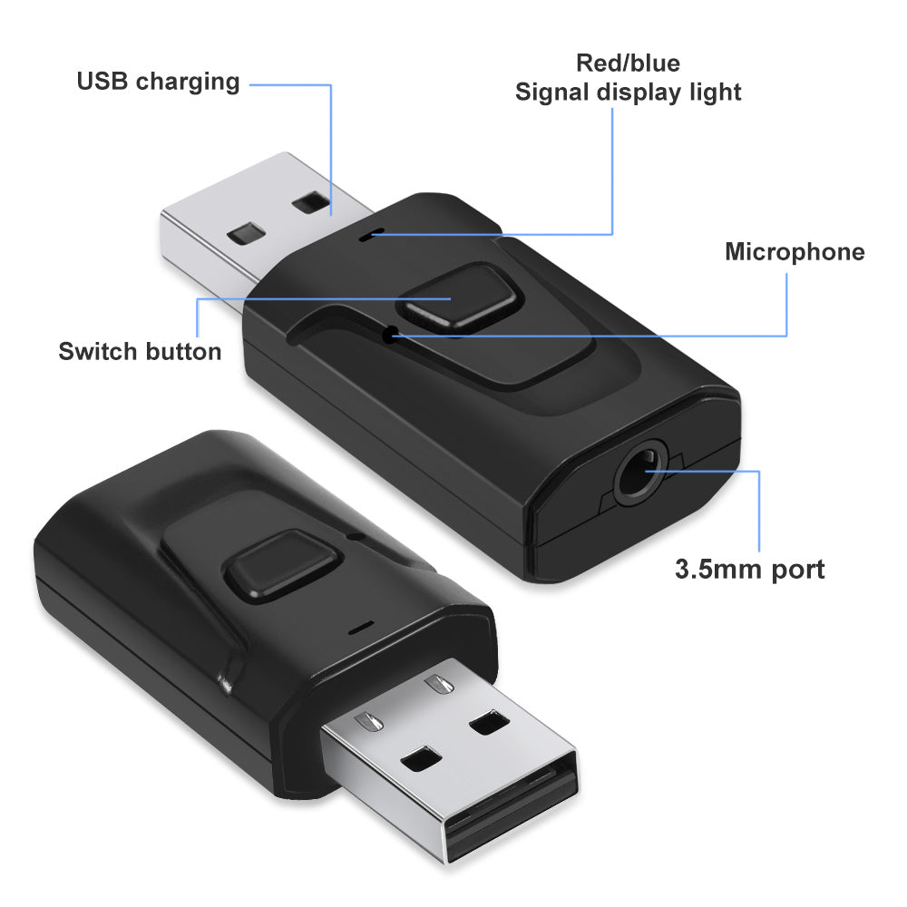 2in1 USB Bluetooth5.0 Transmitter Receiver Audio Adapter AUX 3.5mm TV PC Speaker