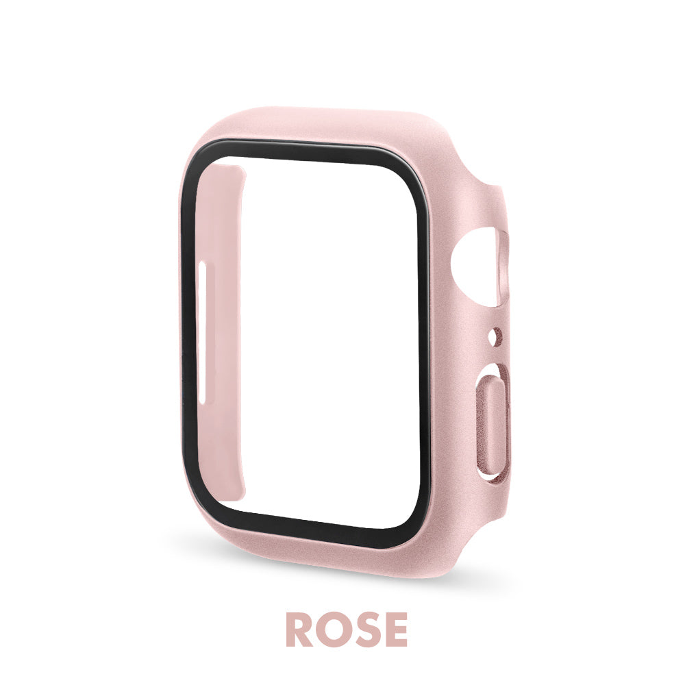 Full Tempered Glass Hard Shell Bumper Case For Apple Watch Rose Gold - Eastlakes Electronics