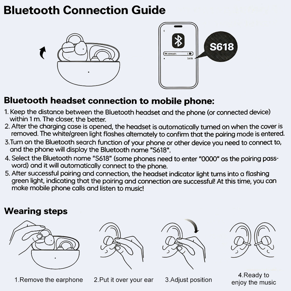 Wireless Earbuds Bluetooth 6.0 Earphone Open-Ear Clip-On Headphone Spatial Audio