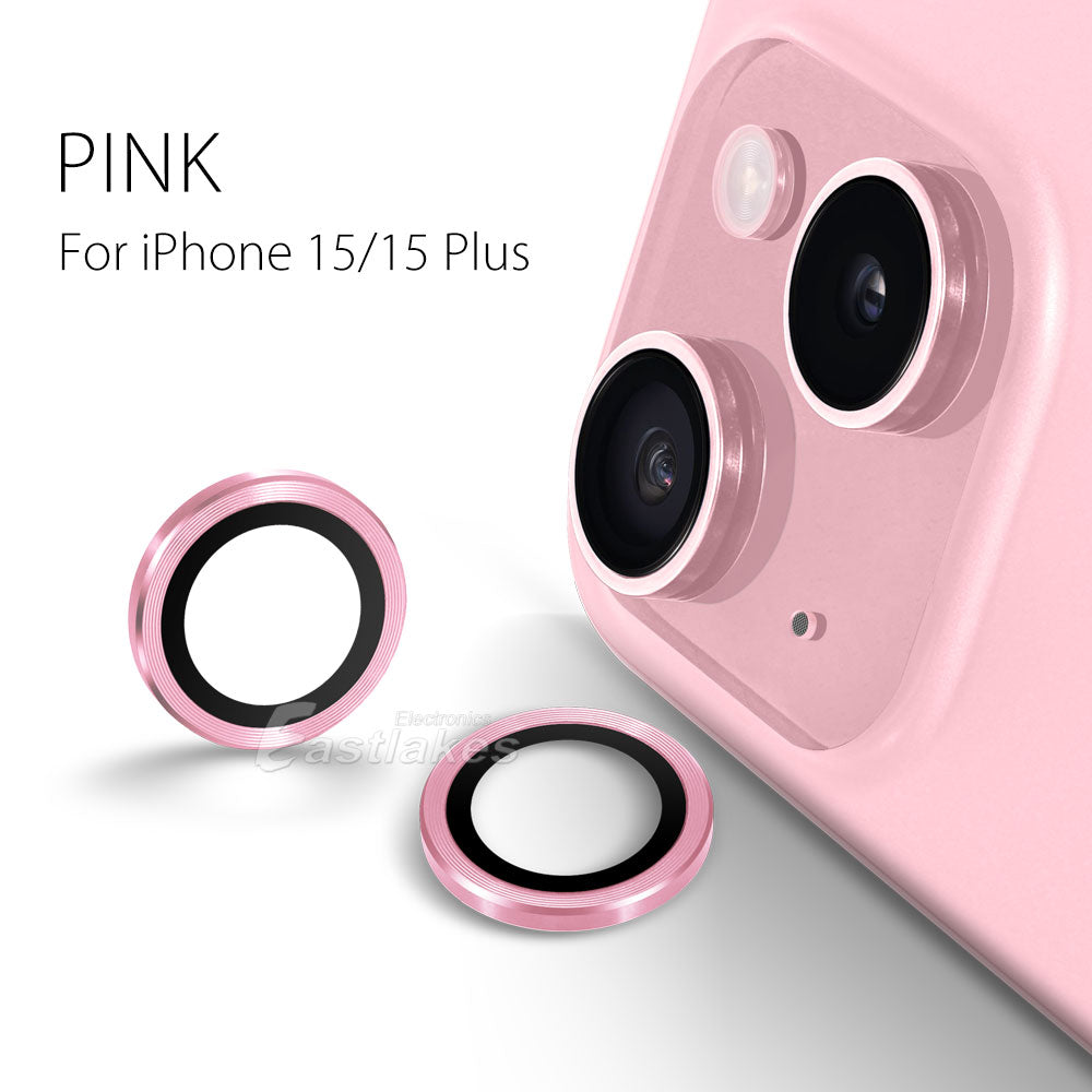 Apple iPhone 15 Series Metal Camera Lens Set Tempered Glass Protector Pink - Eastlakes Electronics