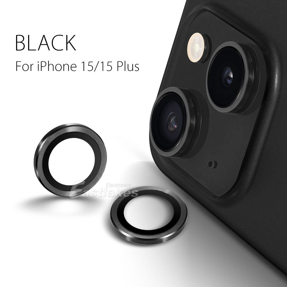 Apple iPhone 15 Series Metal Camera Lens Set Tempered Glass Protector Black - Eastlakes Electronics