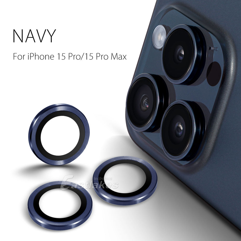 Apple iPhone 15 Series Metal Camera Lens Set Tempered Glass Protector Navy Blue - Eastlakes Electronics