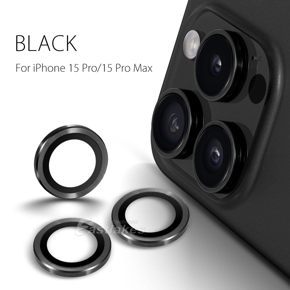 Apple iPhone 15 Series Metal Camera Lens Set Tempered Glass Protector Black - Eastlakes Electronics
