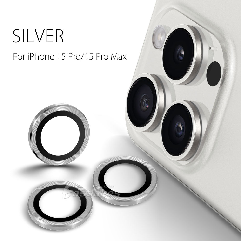 Apple iPhone 15 Series Metal Camera Lens Set Tempered Glass Protector Silver - Eastlakes Electronics