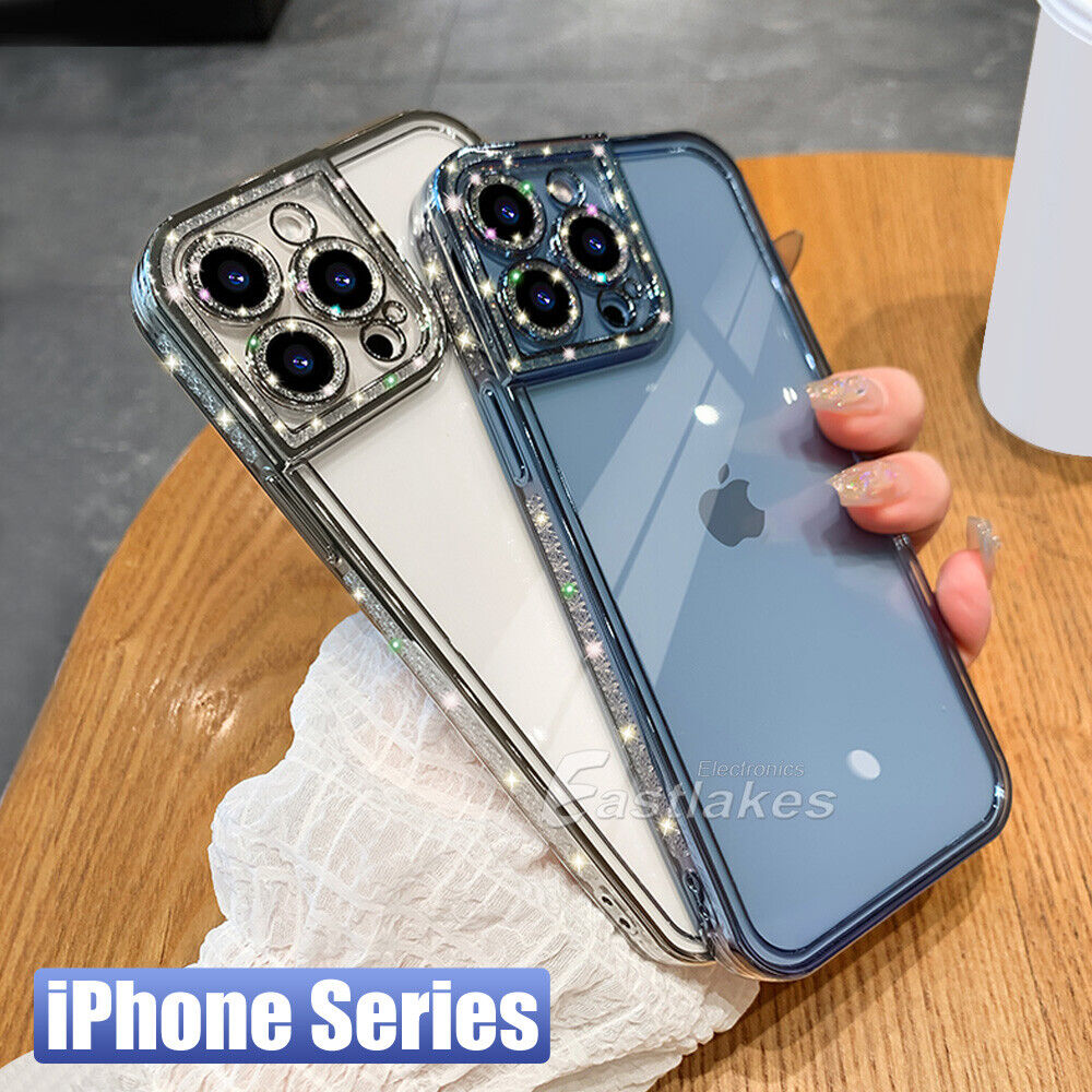 Glitter Crystalised Clear Silicone Case for Apple iPhone 14 13 12 11 Pro Max - Eastlakes Electronics