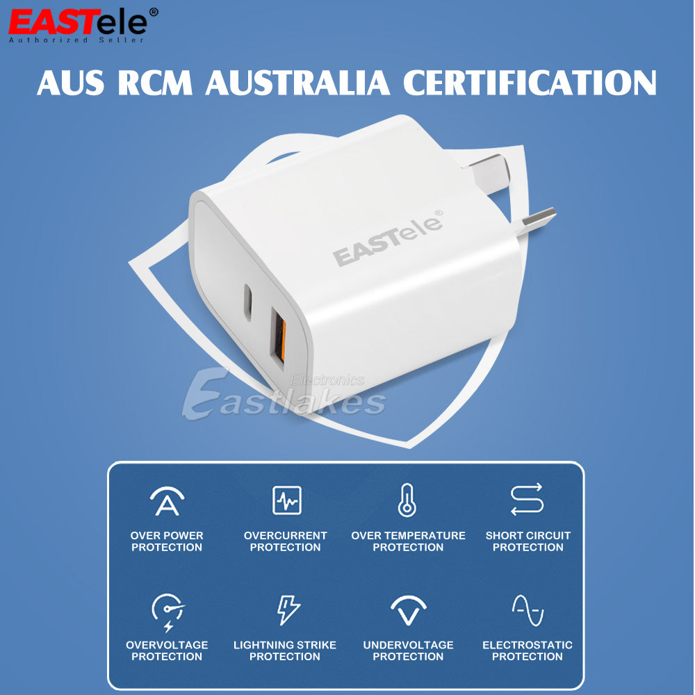 EASTele® USB+Type-C Fast Charging Wall Charger AC Power Adapter QC3.0 + PD3.0 - Eastlakes Electronics