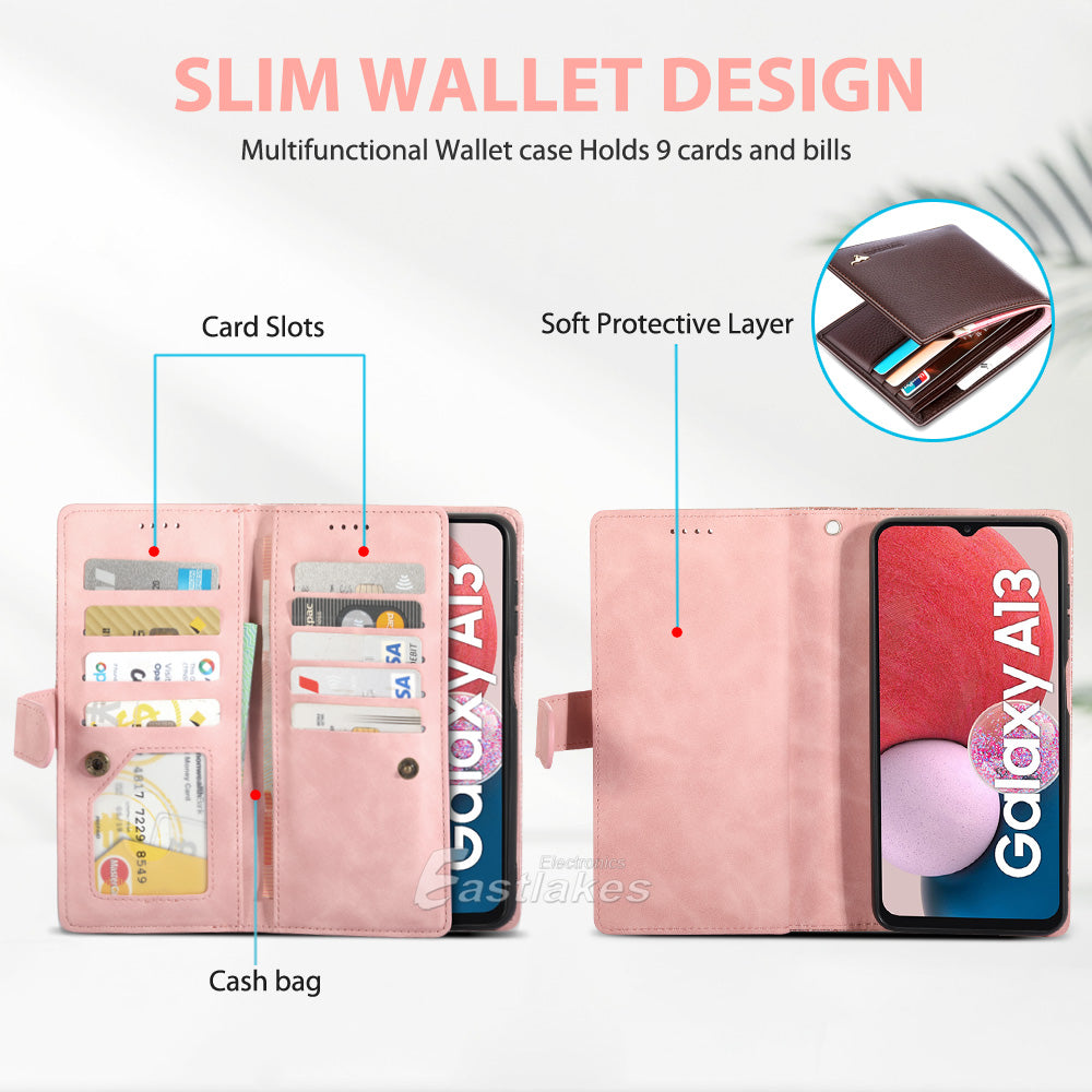 Zipper Leather Wallet Case For Samsung Galaxy S22 Ultra A13 A23 A33 - Eastlakes Electronics