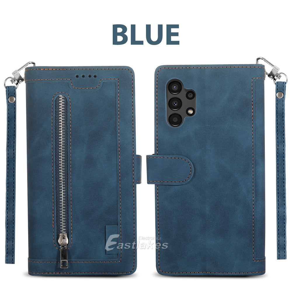 Zipper Leather Wallet Case For Samsung Galaxy S22 Ultra A13 A23 A33 - Eastlakes Electronics