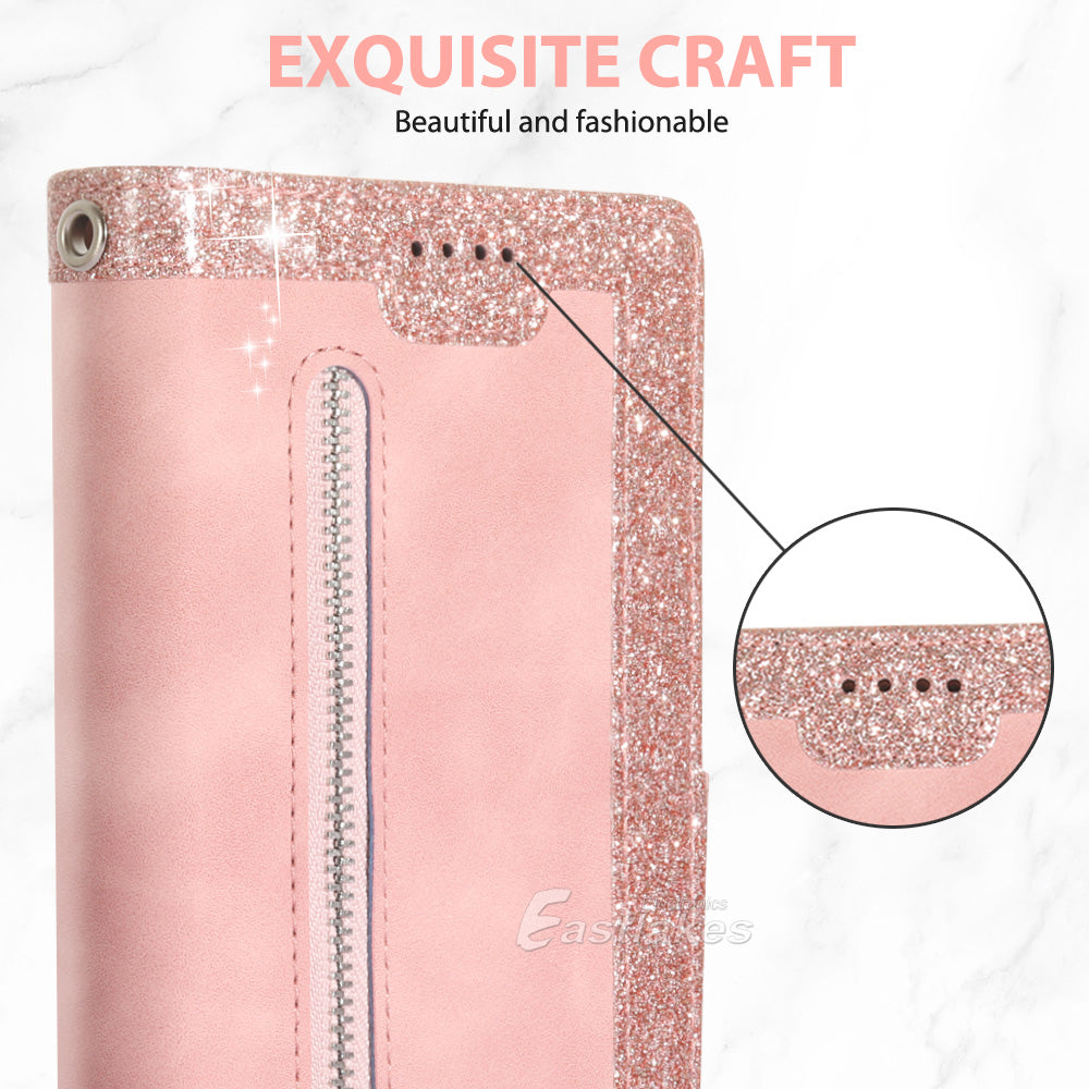 Zipper Leather Wallet Case For Samsung Galaxy S22 Ultra A13 A23 A33 - Eastlakes Electronics