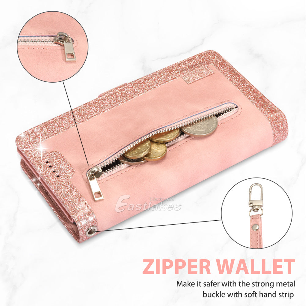 Zipper Leather Wallet Case For Samsung Galaxy S22 Ultra A13 A23 A33 - Eastlakes Electronics