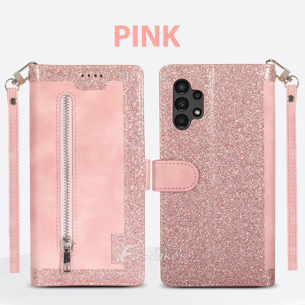 Zipper Leather Wallet Case For Samsung Galaxy S22 Ultra A13 A23 A33 - Eastlakes Electronics