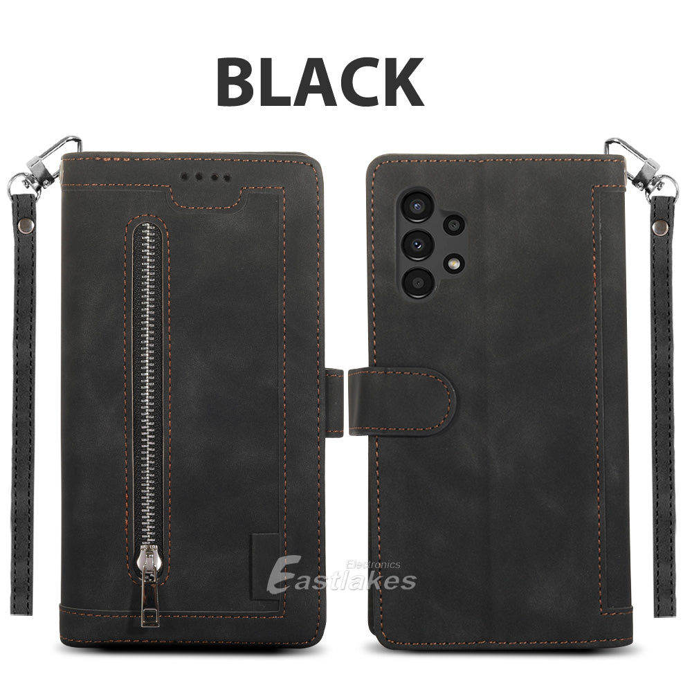 Zipper Leather Wallet Case For Samsung Galaxy S22 Ultra A13 A23 A33 - Eastlakes Electronics