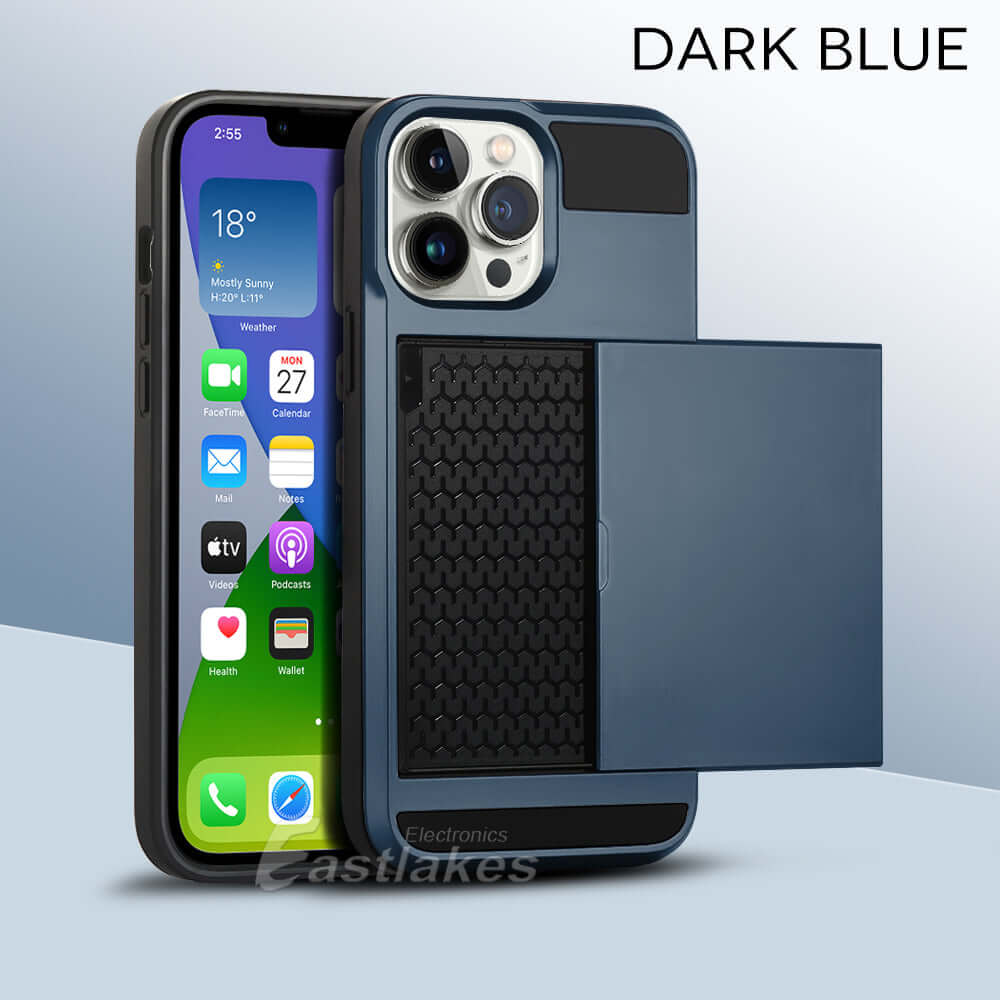 Shockproof Sliding Card Pocket Case Cover For iPhone 13 / 12 / 11 / XS / XR Series - Eastlakes Electronics