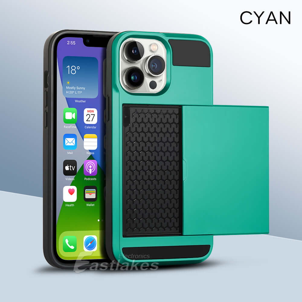 Shockproof Sliding Card Pocket Case Cover For iPhone 13 / 12 / 11 / XS / XR Series - Eastlakes Electronics