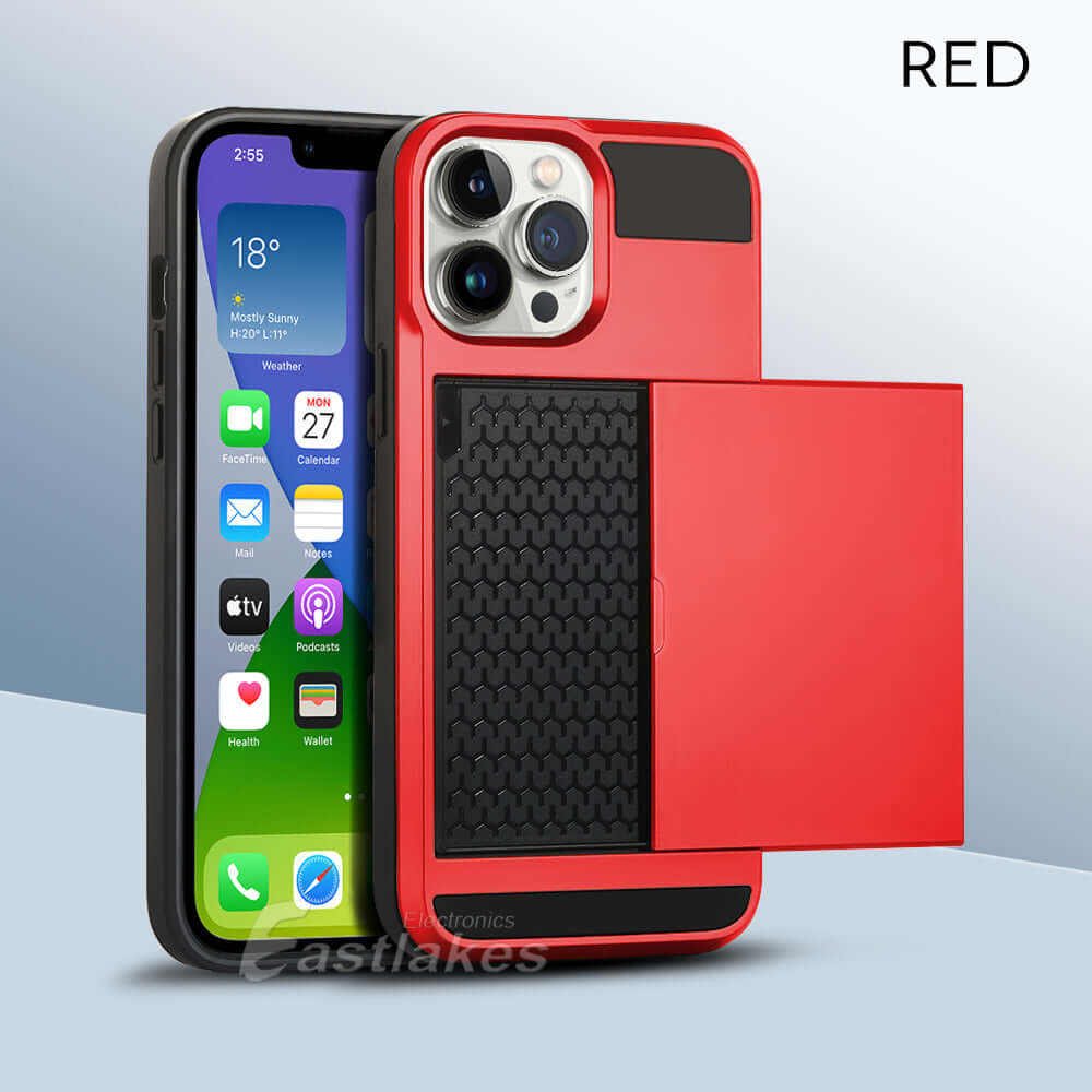 Shockproof Sliding Card Pocket Case Cover For iPhone 13 / 12 / 11 / XS / XR Series - Eastlakes Electronics
