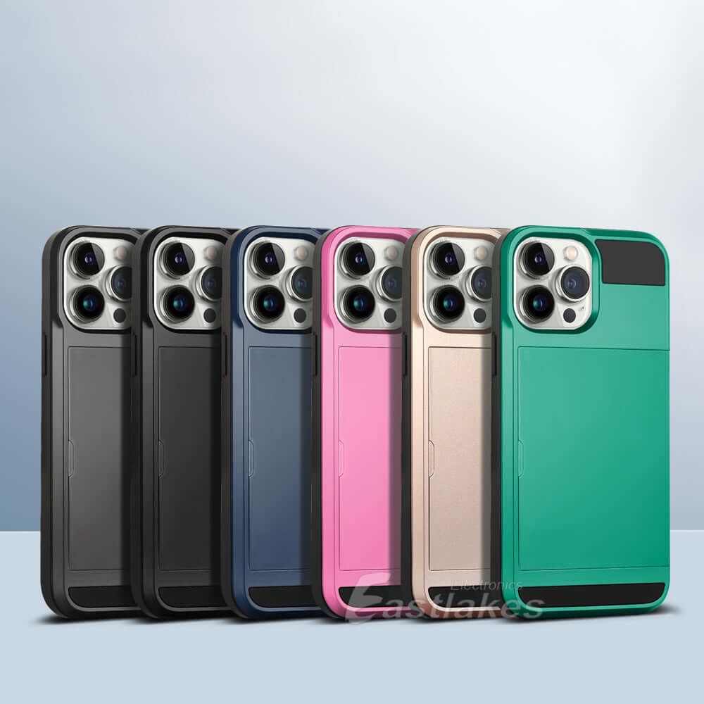 Shockproof Sliding Card Pocket Case Cover For iPhone 13 / 12 / 11 / XS / XR Series - Eastlakes Electronics