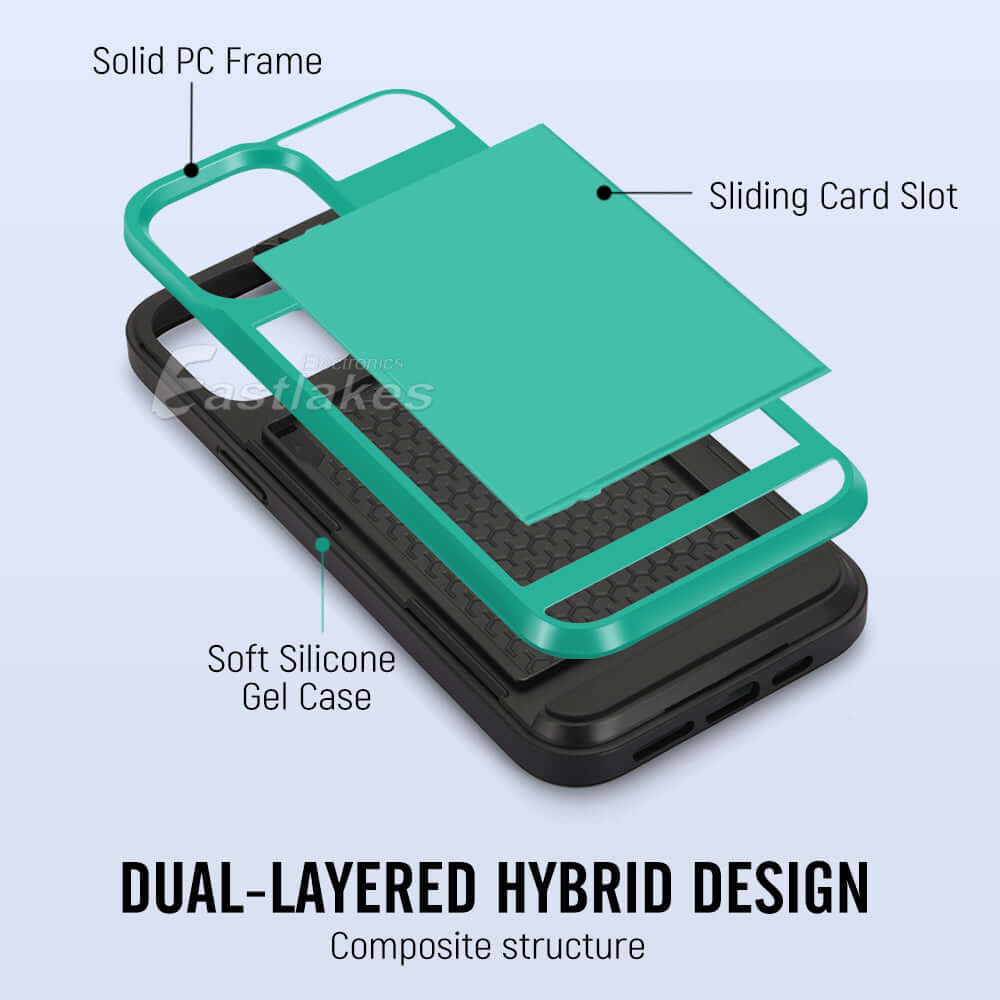 Shockproof Sliding Card Pocket Case Cover For iPhone 13 / 12 / 11 / XS / XR Series - Eastlakes Electronics
