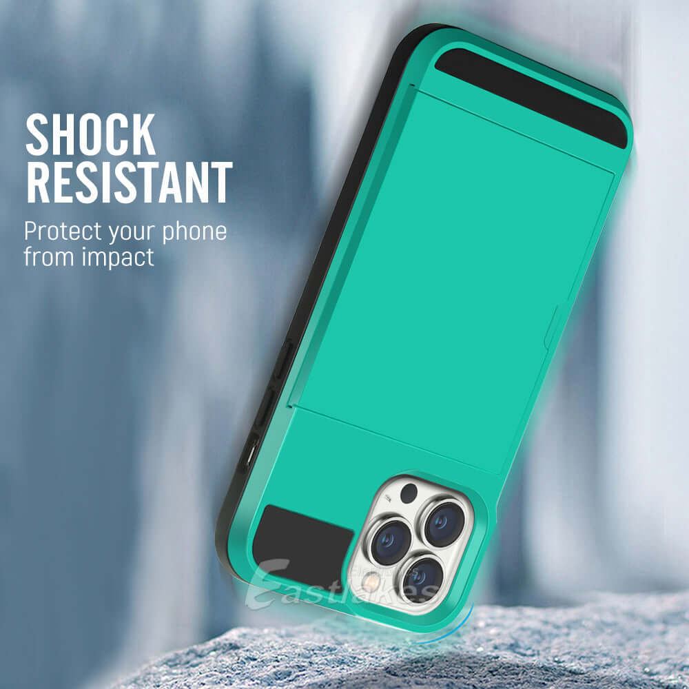 Shockproof Sliding Card Pocket Case Cover For iPhone 13 / 12 / 11 / XS / XR Series - Eastlakes Electronics