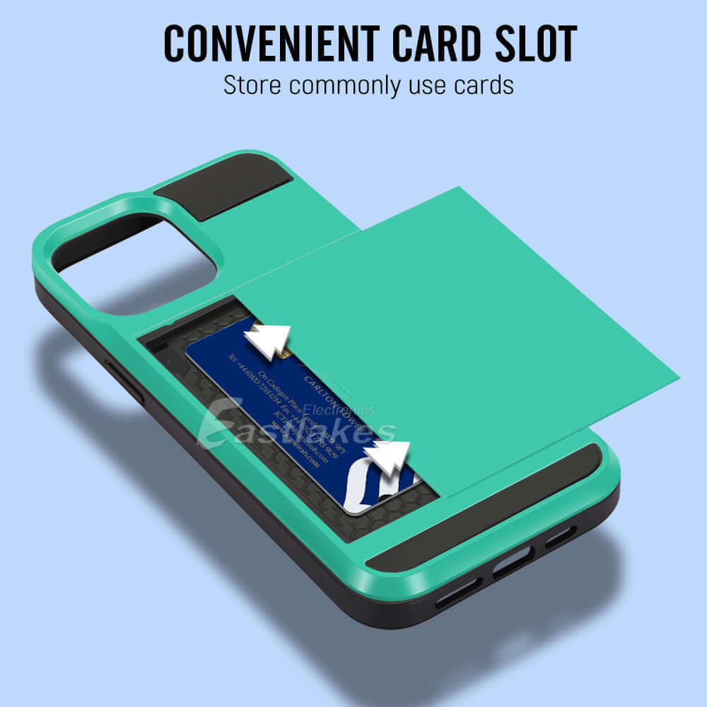 Shockproof Sliding Card Pocket Case Cover For iPhone 13 / 12 / 11 / XS / XR Series - Eastlakes Electronics