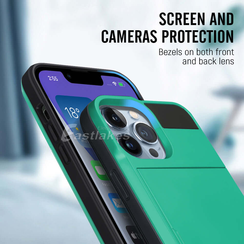 Shockproof Sliding Card Pocket Case Cover For iPhone 13 / 12 / 11 / XS / XR Series - Eastlakes Electronics