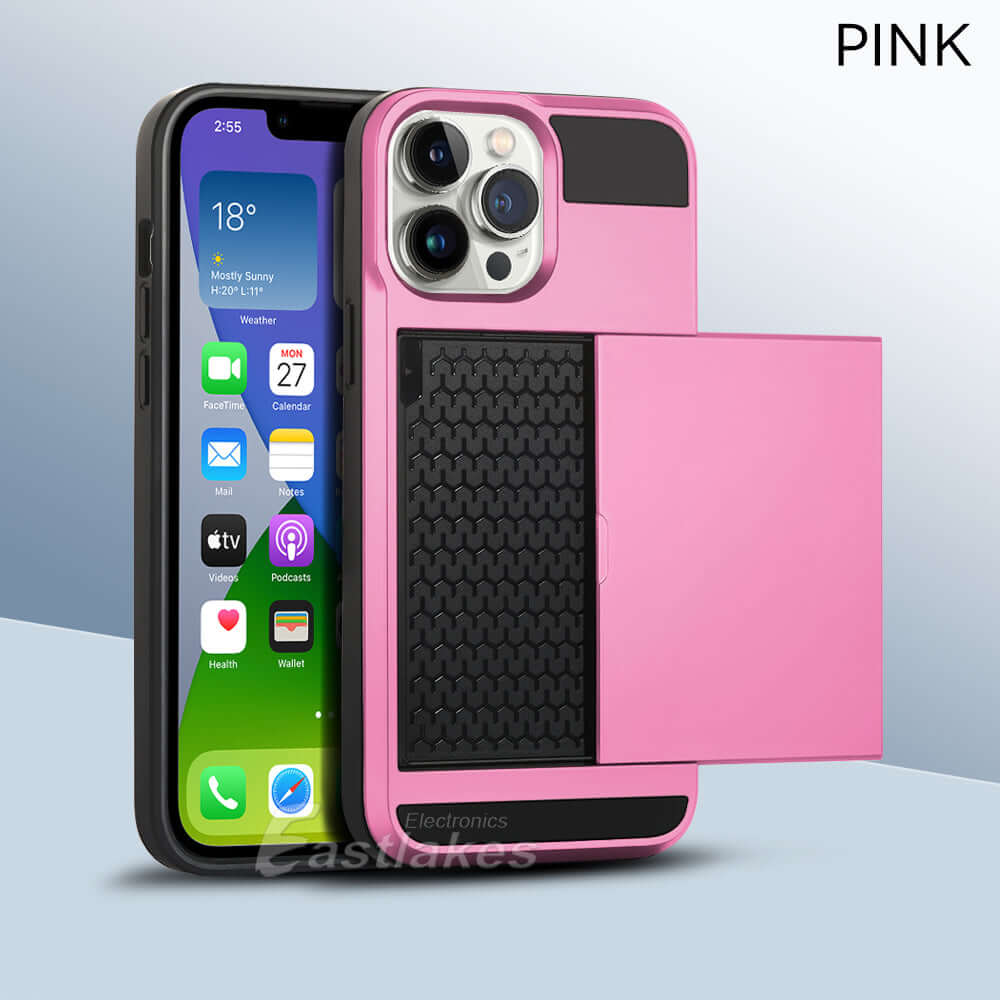 Shockproof Sliding Card Pocket Case Cover For iPhone 13 / 12 / 11 / XS / XR Series - Eastlakes Electronics
