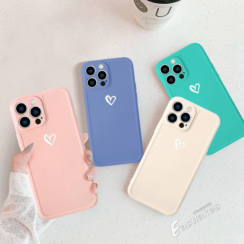 Cute Heart Pastel Silicone Case for Apple iPhone 13 12 11 X 7 8 - Eastlakes Electronics