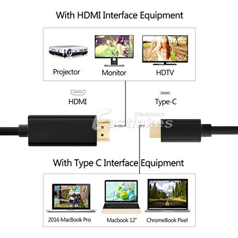 [1.8m / 6ft] USB-C to HDMI Converter Cable 4K UHD - Eastlakes Electronics