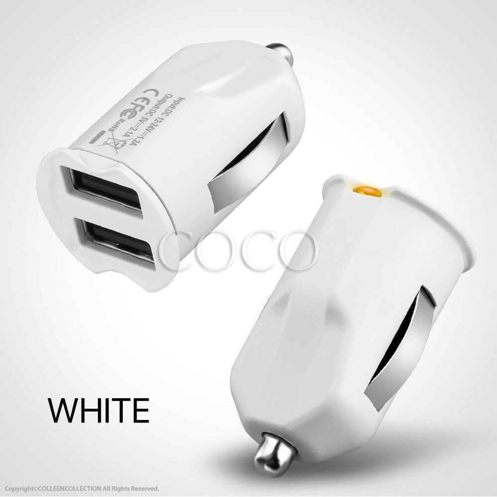 White Universal Dual USB Car Charger Adapter - Eastlakes Electronics