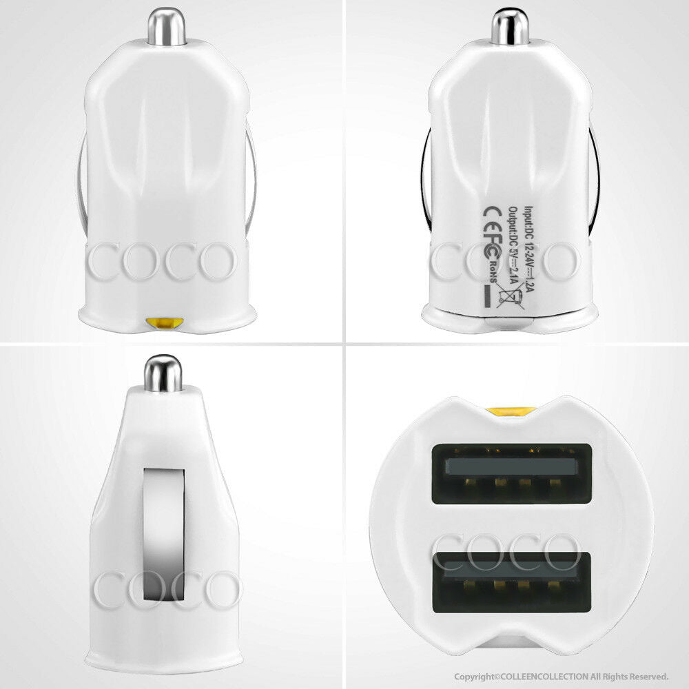 White Universal Dual USB Car Charger Adapter - Eastlakes Electronics