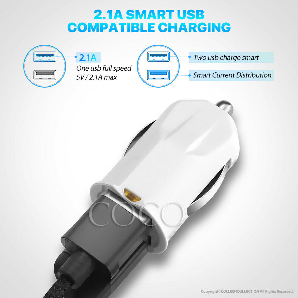 White Universal Dual USB Car Charger Adapter - Eastlakes Electronics