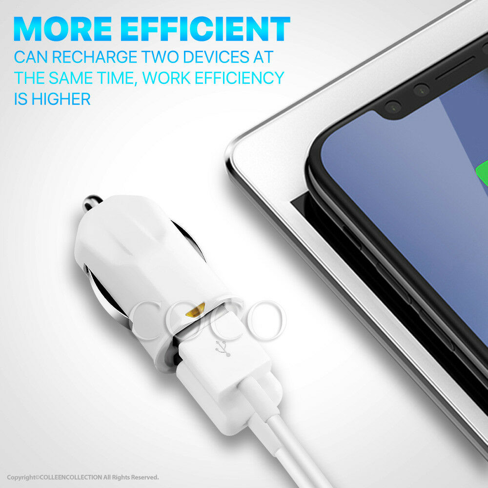 White Universal Dual USB Car Charger Adapter - Eastlakes Electronics