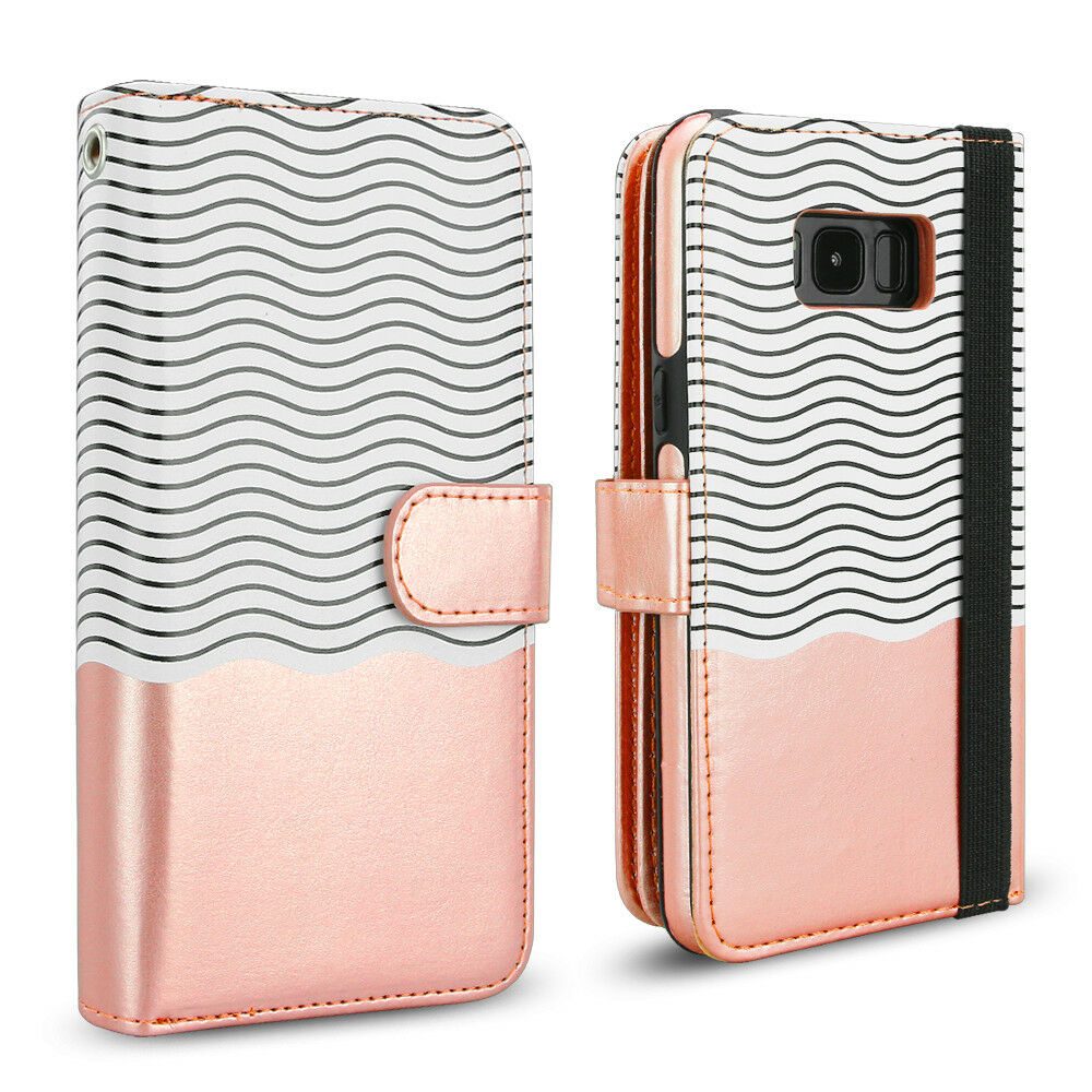 Rose Gold Leather Wallet Case for Samsung Galaxy S20 Ultra S10 S9 Plus - Eastlakes Electronics