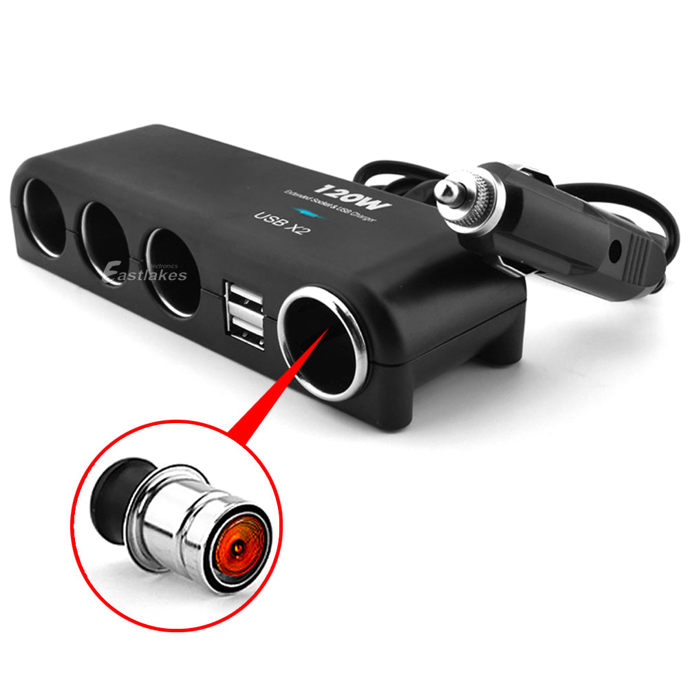 4 Port Cigarette Lighter Socket Hub with Dual USB Ports - Eastlakes Electronics