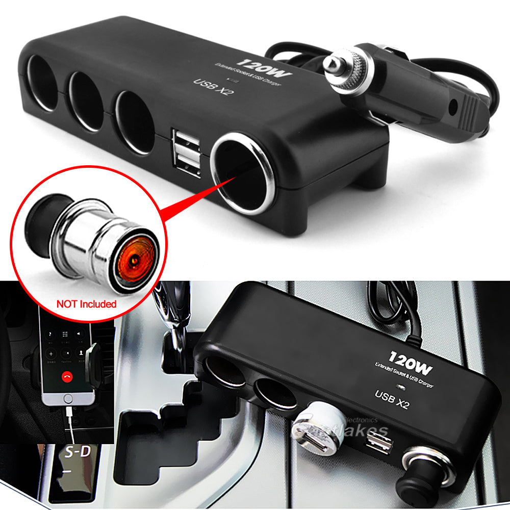 4 Port Cigarette Lighter Socket Hub with Dual USB Ports - Eastlakes Electronics