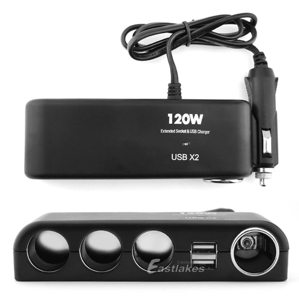 4 Port Cigarette Lighter Socket Hub with Dual USB Ports - Eastlakes Electronics