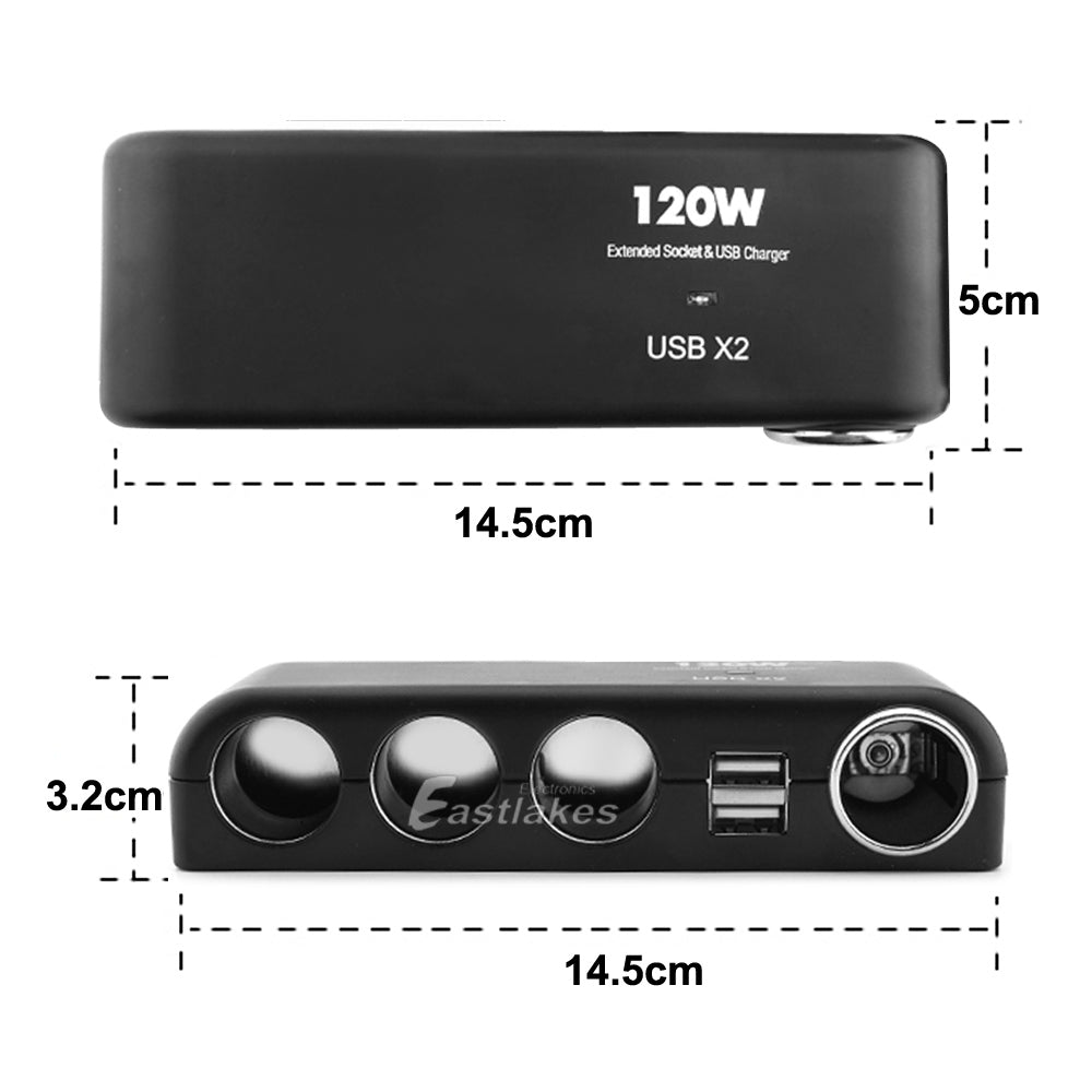 4 Port Cigarette Lighter Socket Hub with Dual USB Ports - Eastlakes Electronics