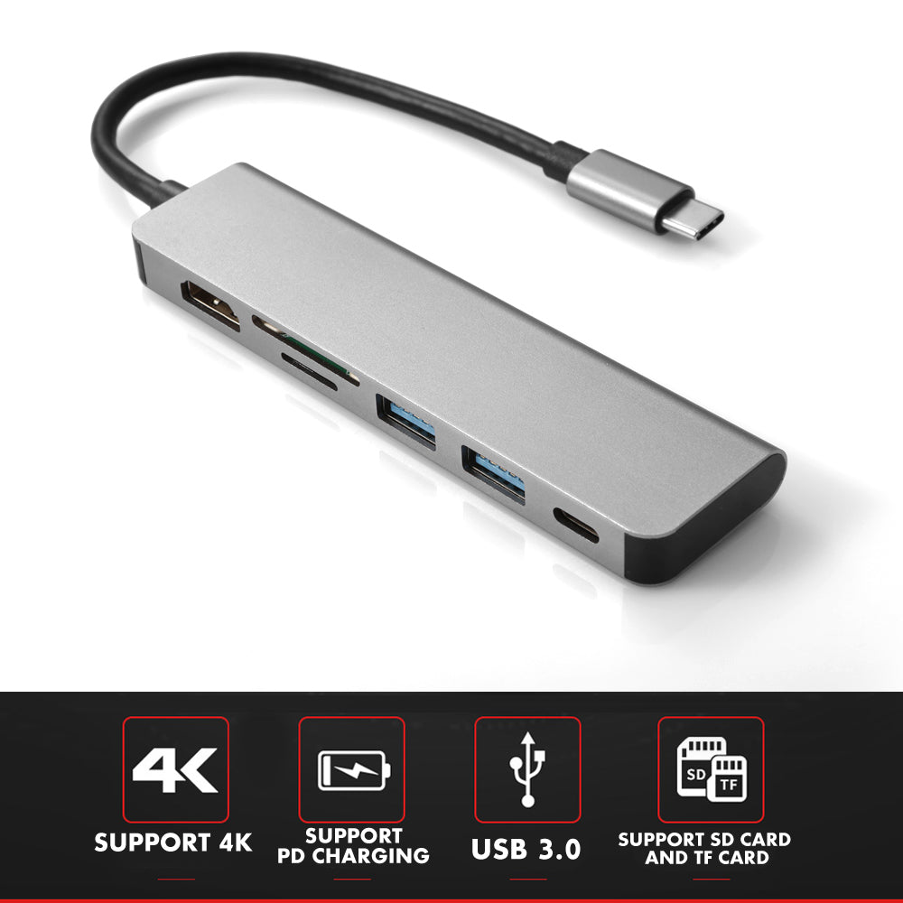 6-in-1 USB-C Type C HDMI USB 3.0 HUB Extension Adapter Hub - Eastlakes Electronics