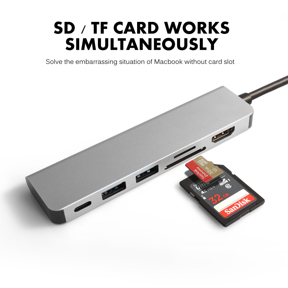 6-in-1 USB-C Type C HDMI USB 3.0 HUB Extension Adapter Hub - Eastlakes Electronics