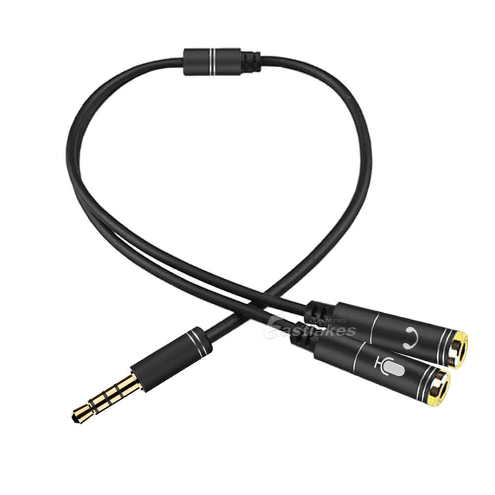 3.5mm AUX Cable Audio MIC Splitter Headphone Earphone Adapter Male to Female - Eastlakes Electronics