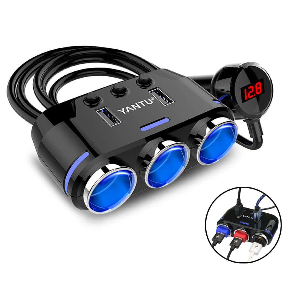 3 Way Car Cigarette Lighter Socket Splitter with Dual USB Ports - Eastlakes Electronics