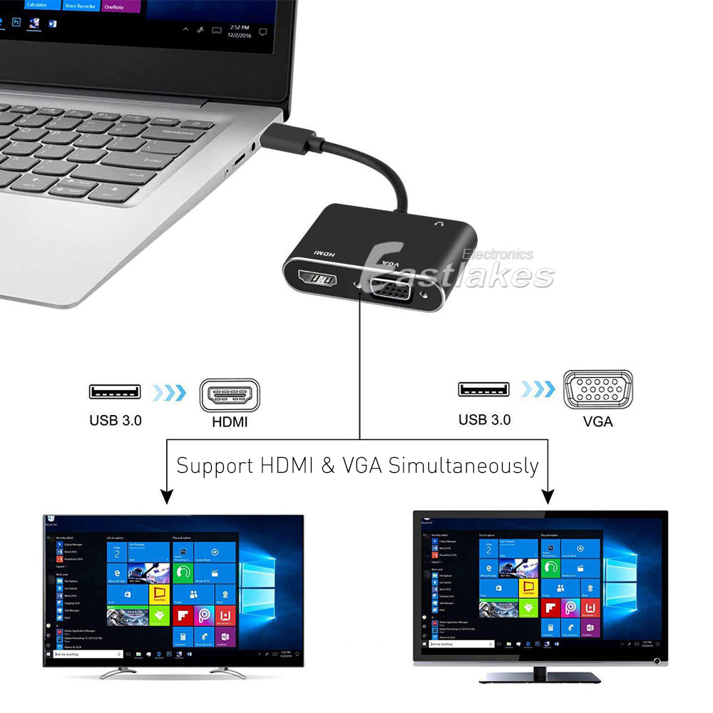 USB 3.0 To HDMI+VGA Dual Output Video Converter Adapter - Eastlakes Electronics