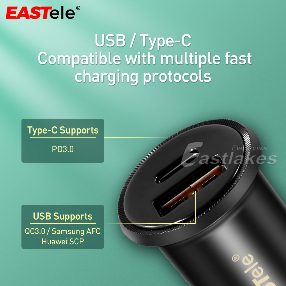 Dual USB+Type-C Fast Charging Car Charger - Eastlakes Electronics