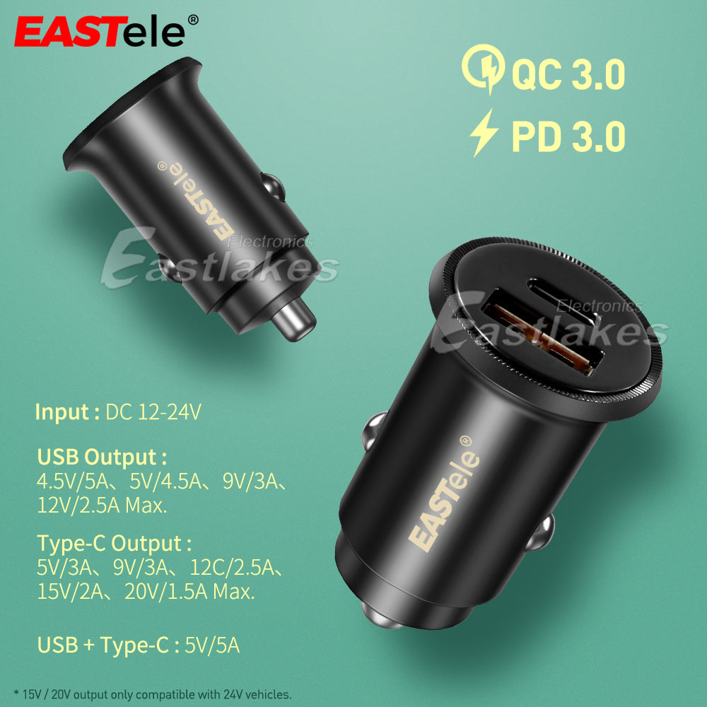 Dual USB+Type-C Fast Charging Car Charger - Eastlakes Electronics