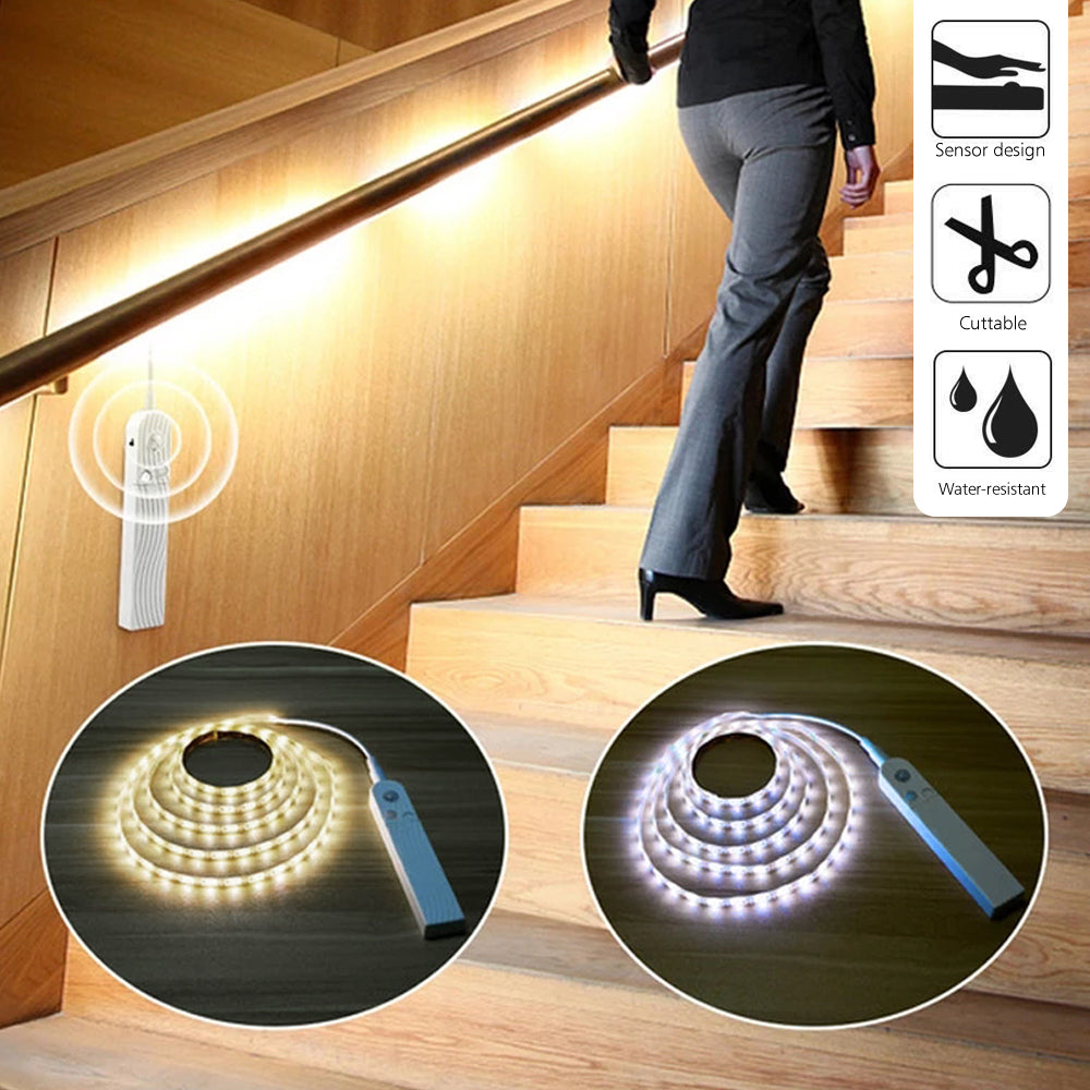 PIR Motion Sensor LED Strip Lights Wireless Rechargeable Warm Cool - Eastlakes Electronics Sydney