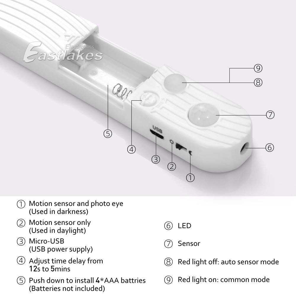 PIR Motion Sensor LED Strip Lights Wireless Rechargeable Warm Cool - Eastlakes Electronics Sydney