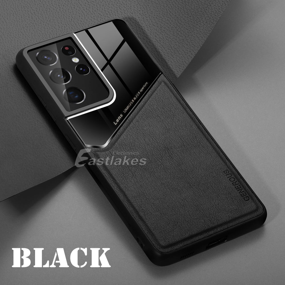Samsung Galaxy S21 S22 Series Case Leather Shockproof Case W/ Magnetic Holder - Eastlakes Electronics