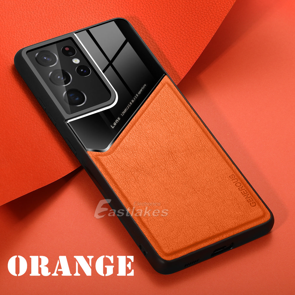 Samsung Galaxy S21 S22 Series Case Leather Shockproof Case W/ Magnetic Holder - Eastlakes Electronics