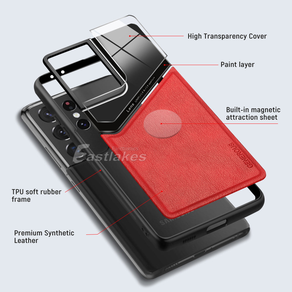 Samsung Galaxy S21 S22 Series Case Leather Shockproof Case W/ Magnetic Holder - Eastlakes Electronics