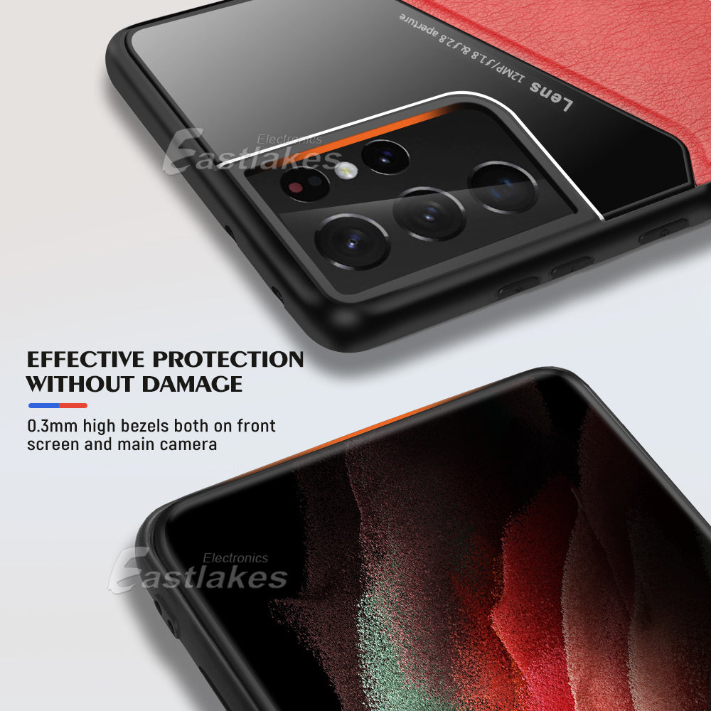 Samsung Galaxy S21 S22 Series Case Leather Shockproof Case W/ Magnetic Holder - Eastlakes Electronics