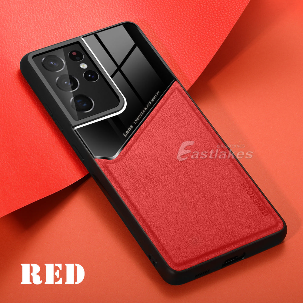 Samsung Galaxy S21 S22 Series Case Leather Shockproof Case W/ Magnetic Holder - Eastlakes Electronics